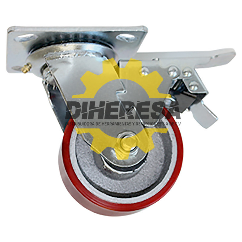 ZF5066 RODAJA FIERRO PU ROJO GIRA / FRENO 4'' DOGOTULS | DIHERESA ZF5066 RODAJA FIERRO PU ROJO GIRA / FRENO 4'' DOGOTULS | DIHERESA