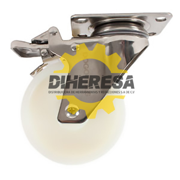 ZF5167 RODAJA ACERO INOX  NYLON GIRATORIA CON FRENO  4'' DOGOTULS | DIHERESA