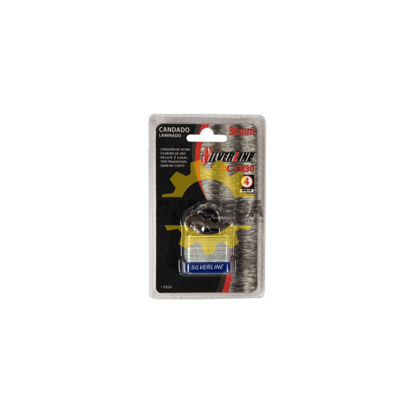 CANDADO LAMINADO CUERPO DE ACERO, CIL.DE ZINC, C/2 LLAVES TIPO TRADICIONAL NIVEL DE SEG.3, 30 MM SILVERLINE | DIHERESA
