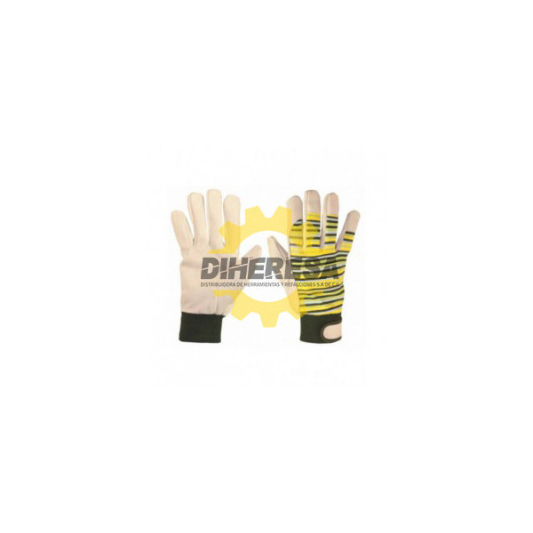 GUANTE BLANCO EN PIEL DE CERDO EN PALMA COMPLETA Y DORSO EN ALGODÓN AMARILLO C/RESORTE UNITALLA SILVERLINE | DIHERESA