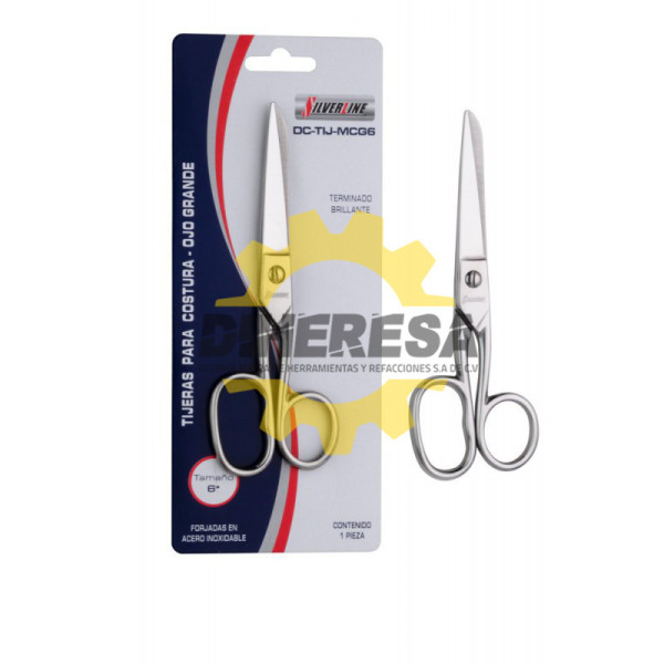 TIJERAS 6 PARA COSTURA, OJO GRANDE FORJADAS EN ACERO INOXIDABLE TERMINADO BRILLANTE SILVERLINE | DIHERESA