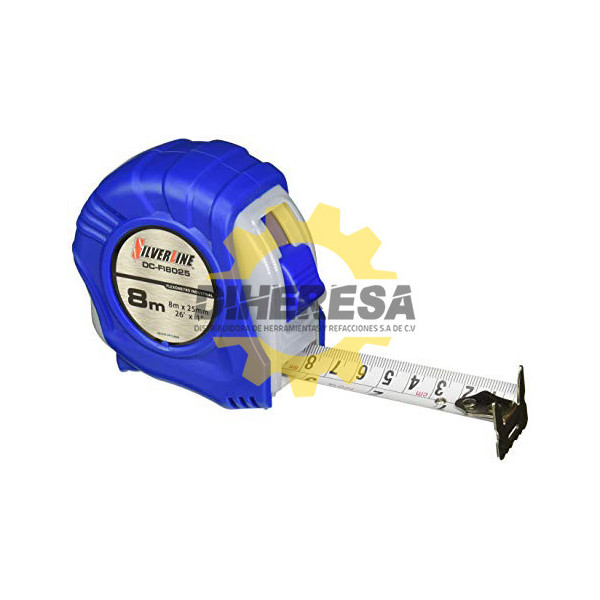 DC-FI8025 FLEXOMETRO DE  8m x 25mm  INDUSTRIAL CLIP Y GANCHO CROMADO Y TEMPLADO IMPRESI�N A DOBLE  CARA SILVERLINE | DIHERESA