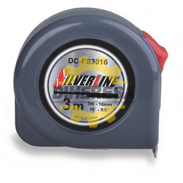 DC-FS3016 FLEXOMETRO DE   3m x 16mm  TRADICIONAL  CLIP Y GANCHO CROMADO Y TEMPLADO SILVERLINE | DIHERESA