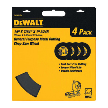 DW8001B4 KIT 4 DISCOS ABRASIVOS DE CORTE 14"X7/64"X7/64"X1"