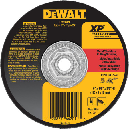 DW8819 DISCO ABRASIVO DE CORTE 6"X1/8"X5/8"-11 METAL