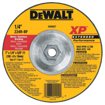 DW8827 DISCO ABRASIVO DE CORTE 7"X1/4"X5/8"-11 METAL