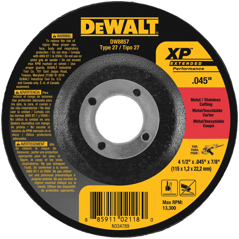 DW8857 DISCO ABRASIVO CORTE 4-1/2"X.045"X7/8" METAL DW8857 DISCO ABRASIVO CORTE 4-1/2"X.045"X7/8" METAL