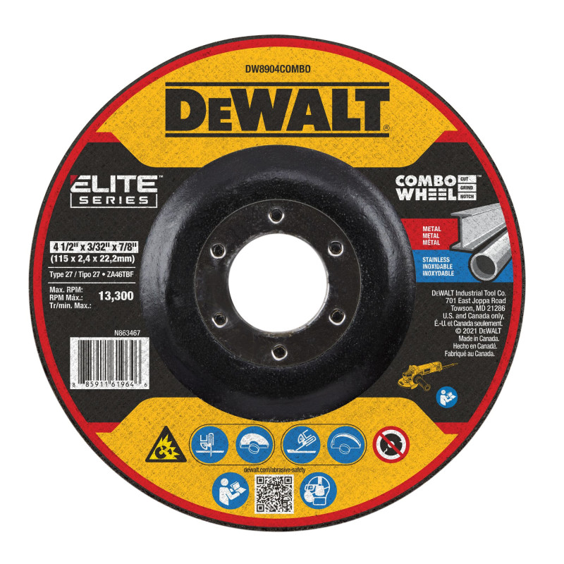 DW8904COMBO DISCO ABRASIVO COMBINADO ELITE 4-1/2"X3/32"X7/8" METAL DW8904COMBO DISCO ABRASIVO COMBINADO ELITE 4-1/2"X3/32"X7/8" METAL
