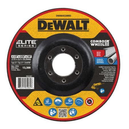 DW8904COMBO DISCO ABRASIVO COMBINADO ELITE 4-1/2"X3/32"X7/8" METAL
