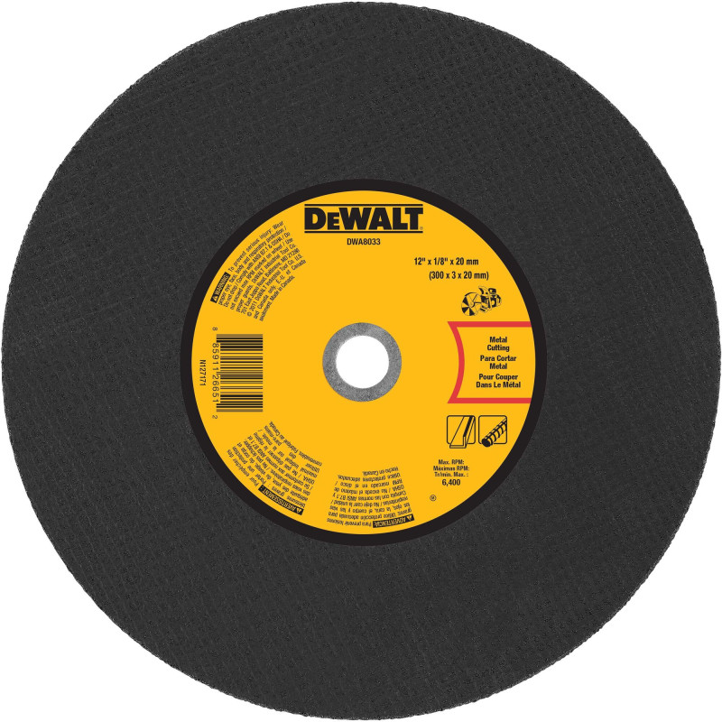 DWA8033 DISCO ABRASIVO CORTE 12"X1/8"X20MM METAL DWA8033 DISCO ABRASIVO CORTE 12"X1/8"X20MM METAL