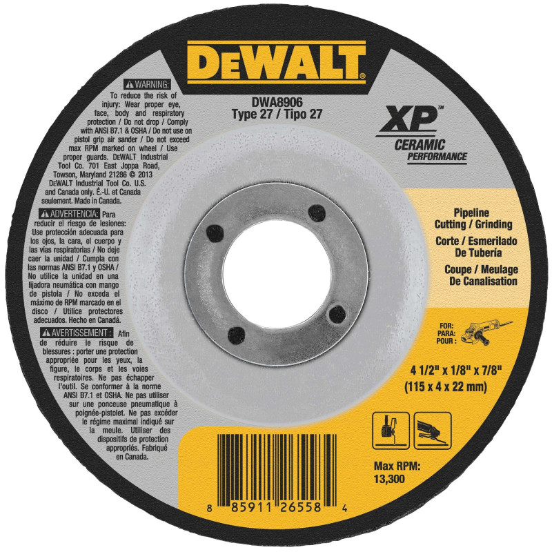 DWA8906 DISCO ABRASIVO CORTE 4-1/2"X1/8"X7/8" METAL CERÁMICO DWA8906 DISCO ABRASIVO CORTE 4-1/2"X1/8"X7/8" METAL CERÁMICO
