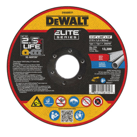 DWA8951F DISCO ABRASIVO CORTE ELITE 4-1/2"X.045"X7/8" METAL