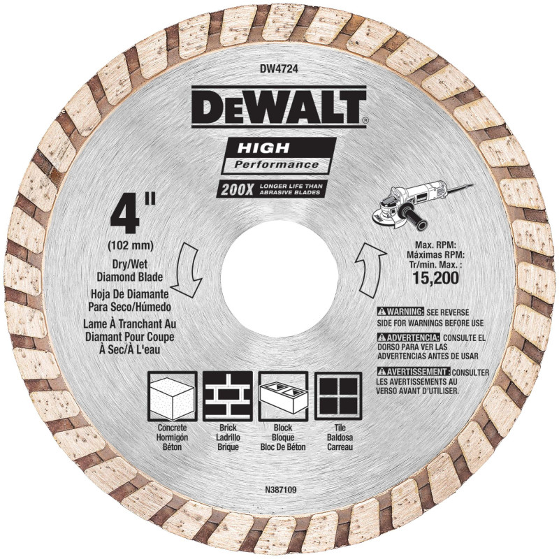 DW4724 DISCO DE CORTE DIAMANTE 4" TRABAJA EN SECO/HÚMEDO DW4724 DISCO DE CORTE DIAMANTE 4" TRABAJA EN SECO/HÚMEDO