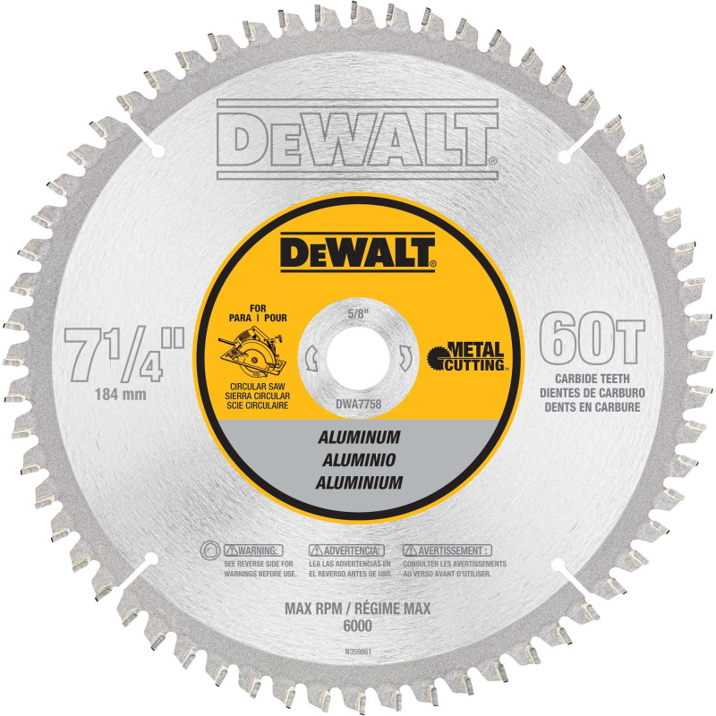 DWA7758 DISCO DE SIERRA 7-1/4" 60T 5/8" PARA ALUMINIO DWA7758 DISCO DE SIERRA 7-1/4" 60T 5/8" PARA ALUMINIO