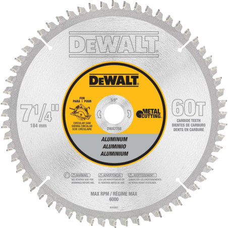 DWA7758 DISCO DE SIERRA 7-1/4" 60T 5/8" PARA ALUMINIO