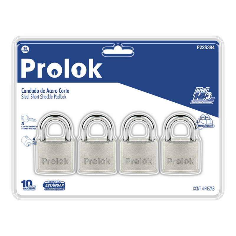 P22S384 LOCK Juego 4 candados acero corto 38mm LOCK | DIHERESA P22S384 LOCK Juego 4 candados acero corto 38mm LOCK | DIHERESA