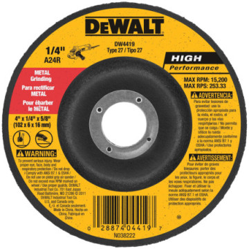 DW4419 DISCO ABRASIVO 4"X1/4"X5/8" ALTO RENDIMIENTO