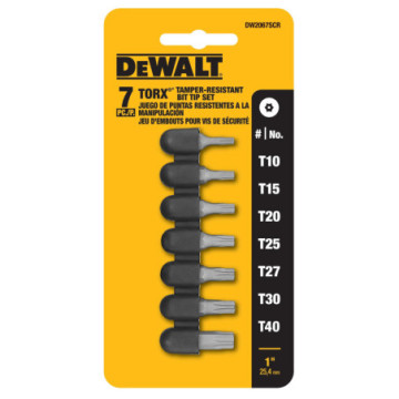 DW2067SCR JGO. 7 PUNTAS SEGURIDAD TORX 1" No. T10,T15,T20,T25,T27,T30,T40