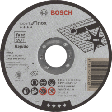 2608600545 DISCO ABR.  |  CORTE  |  EXPERT  |  INOX |  CTO RECTO  |  4-1/2"x3/64"  |  ULTRA DELGADO