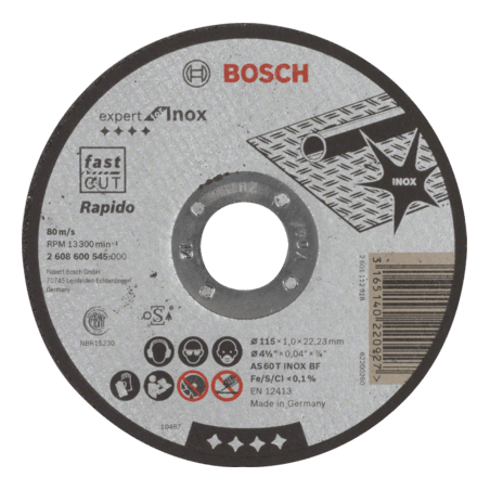 2608600545 DISCO ABR.  |  CORTE  |  EXPERT  |  INOX |  CTO RECTO  |  4-1/2"x3/64"  |  ULTRA DELGADO
