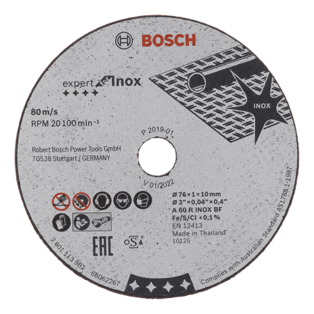 2608601520 DISCO ABR.  |  CORTE  |  EXPERT  |  INOX |  CTO RECTO  |  3"x0,04"x0,4"  |  ULTRA DELGADO | 5pz