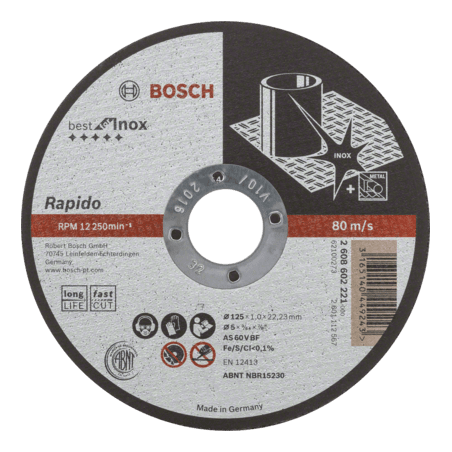 2608602221 DISCO ABR.  |  CORTE  |  EXPERT  |  INOX |  CTO RECTO  |  5"x3/64"  |  ULTRA DELGADO