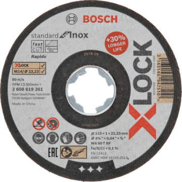 2608619261 DISCO ABR.  |  CORTE  |  STANDARD  |  INOX |  X-LOCK |  CTO RECTO  |  4-1/2"x3/64"  |  ULTRA DELGADO