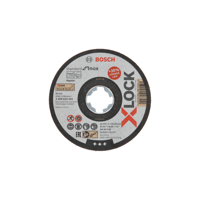 2608619261 DISCO ABR. | CORTE | STANDARD | INOX | X-LOCK | CTO RECTO | 4-1/2"x3/64" | ULTRA DELGADO 2608619261 DISCO ABR. | CORTE | STANDARD | INOX | X-LOCK | CTO RECTO | 4-1/2"x3/64" | ULTRA DELGADO
