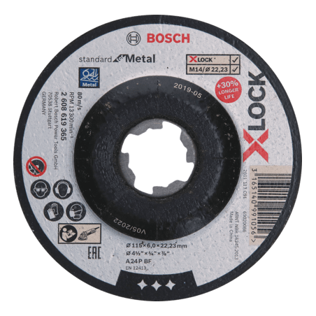 2608619365 DISCO ABR.  |  DESBASTE  |  STANDARD  |  METAL  |  X-LOCK  |  CTO DEPRIMIDO  |  4-1/2"x1/4"