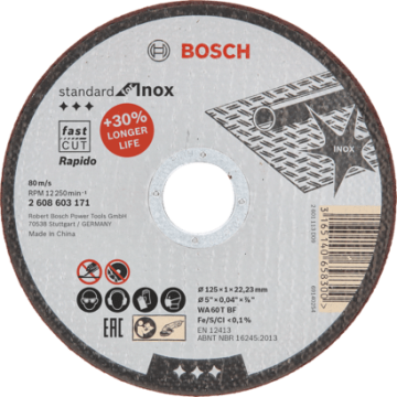 2608619741 DISCO ABR.  |  CORTE  |  STANDARD  |  INOX  |  CTO RECTO  | 115x1.0mm 4-1/2"