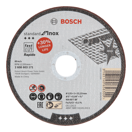2608619741 DISCO ABR.  |  CORTE  |  STANDARD  |  INOX  |  CTO RECTO  | 115x1.0mm 4-1/2"
