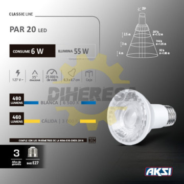 115543 Foco Led Par 20 6w Luz Blanca, Caja Color