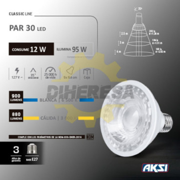 115565 Foco Led Par 30 12w Luz Blanca, Caja Color