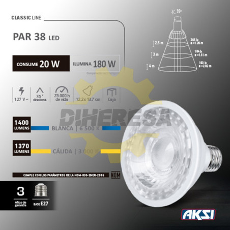 Foco Led Par 38 20w Luz Blanca, Caja Color
