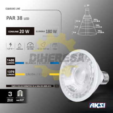 115586 Foco Led Par 38 20w Luz Calida, Caja Color