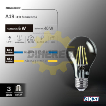 115594 Foco Led Filamentos A19 6w Luz Calida, Blister