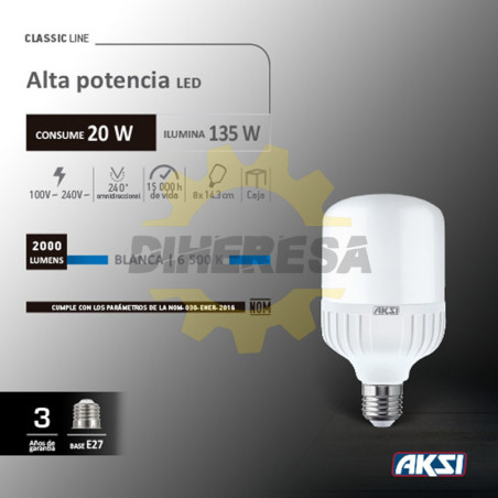 Foco Led Alta Potencia 20w Tipo T Luz Blanca E27