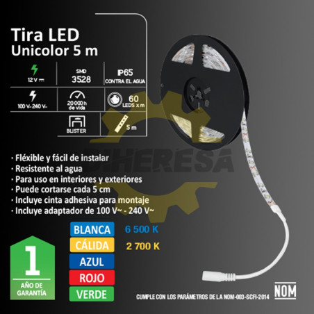 Tira Led Smd3528 Color Calido 2700k (5 Mts) Ip65 60 Led/Mt Eco