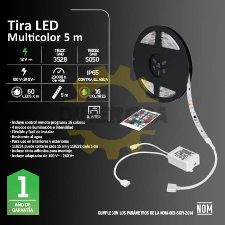 Tira Led Rgb Smd5050 (5 Mts) Ip65 60 Led/Mt