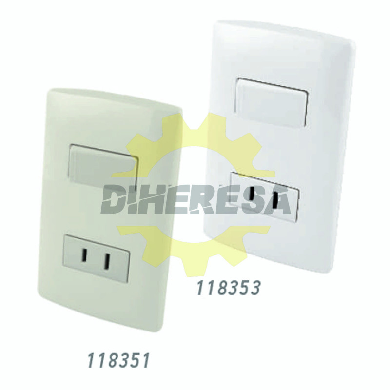 Contacto Polarizado Y Apagador Sencillo De Tecla Con Placa Plástica - Blanco Contacto Polarizado Y Apagador Sencillo De Tecla Con Placa Plástica - Blanco
