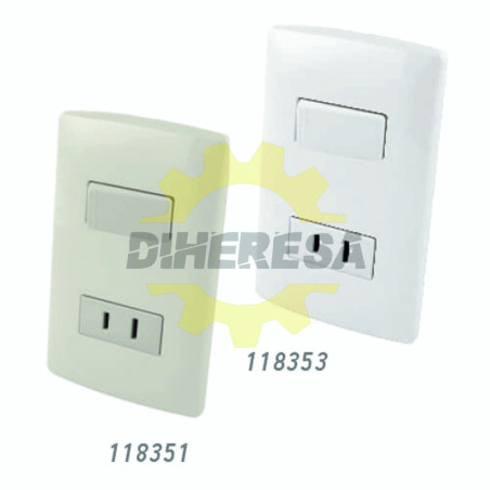 Contacto Polarizado Y Apagador Sencillo De Tecla Con Placa Plástica - Blanco