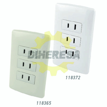 Contacto Triple Polarizados Con Placa Plástica - Marfil