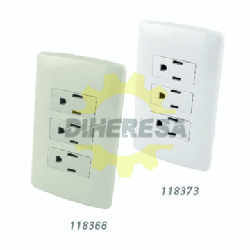 Contacto Triple Aterrizados Con Placa Plástica - Blanco