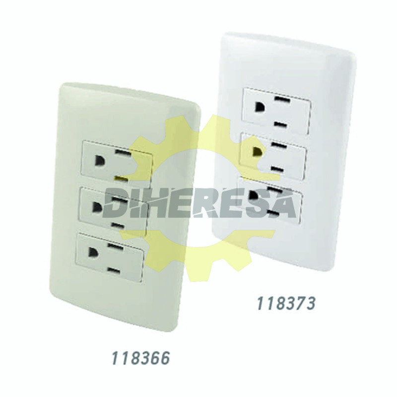 Contacto Triple Aterrizados Con Placa Plástica - Blanco Contacto Triple Aterrizados Con Placa Plástica - Blanco