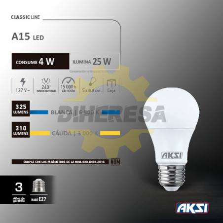 Foco Led A15 4w Luz Blanca, Caja Color