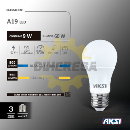 Foco Led A19 9w Luz Blanca, Caja Color
