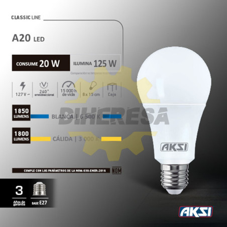Foco Led A 20w Luz Blanca, Caja Color