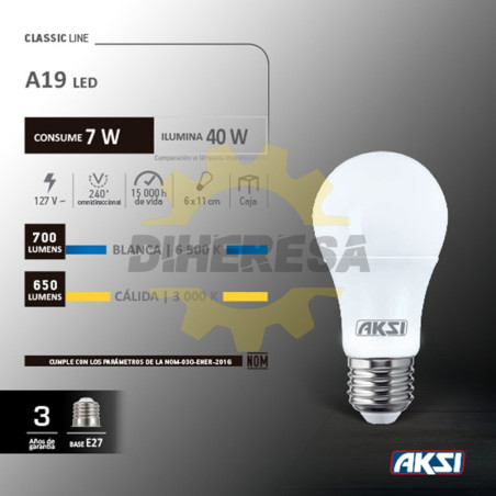 Foco Led A19 7w Luz Calida, Caja Color