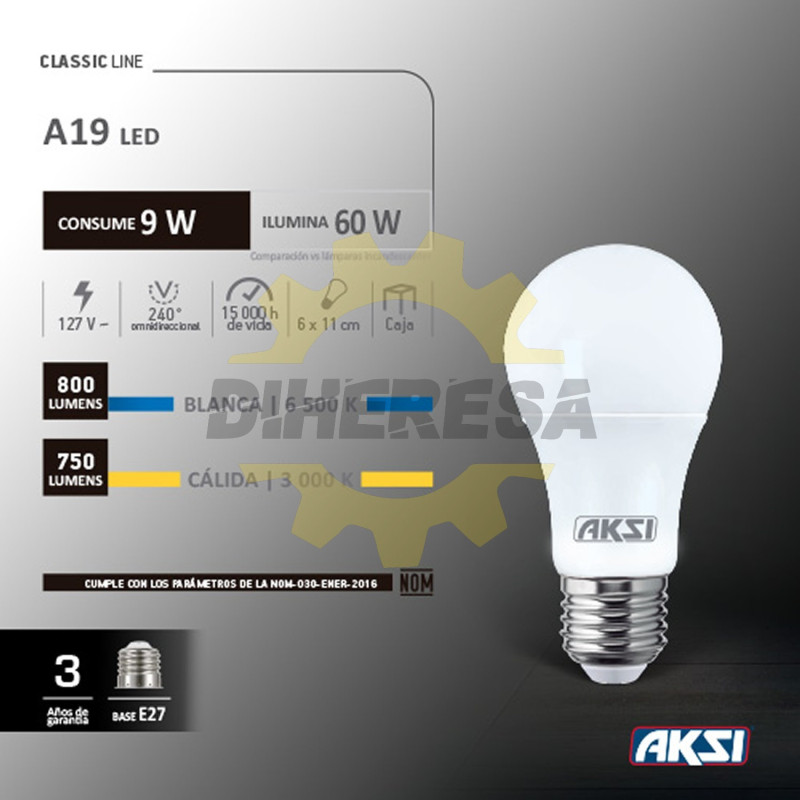 Foco Led A19 9w Luz Calida, Caja Color Foco Led A19 9w Luz Calida, Caja Color