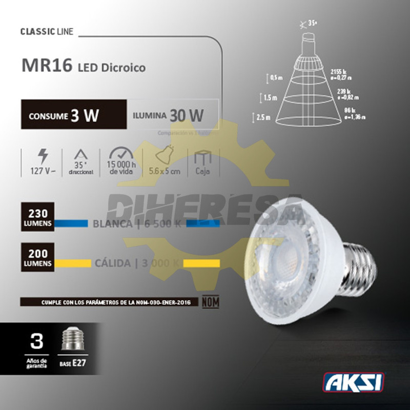 Foco Led Mr16 3w Luz Blanca - 127v/E27, Caja Color Foco Led Mr16 3w Luz Blanca - 127v/E27, Caja Color